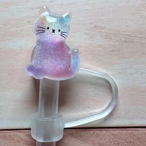 GLITTER KITTY STRAW TOPPER-NEW